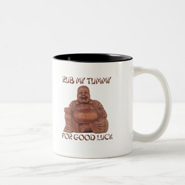RUB MY TUMMY FOR GOOD LUCK T-shirt Two-Tone Coffee Mug (Right)