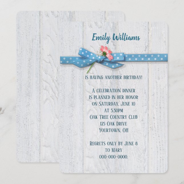 ruban à pois daisy et polka sur invitation d'anniv (Devant / Derrière)