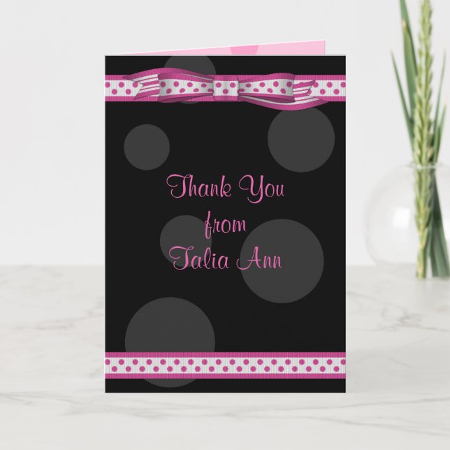 Ruban à pois rose et noir Merci pour la Bat Mitzva (Devant)