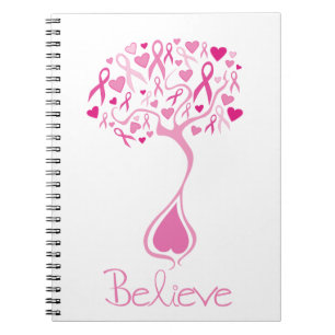 Ruban/arbre roses de carnet de cancer du sein de