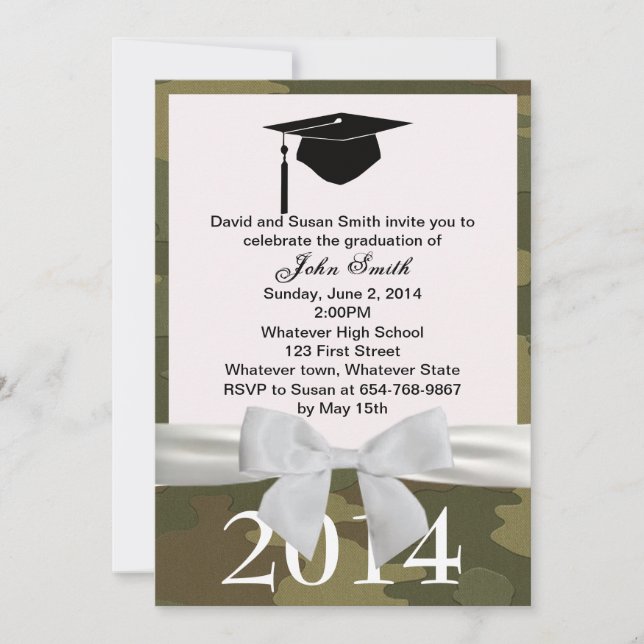 Ruban Blanc Et Camouflage Graduation Invitation (Devant)