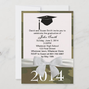 Ruban Blanc Et Camouflage Graduation Invitation