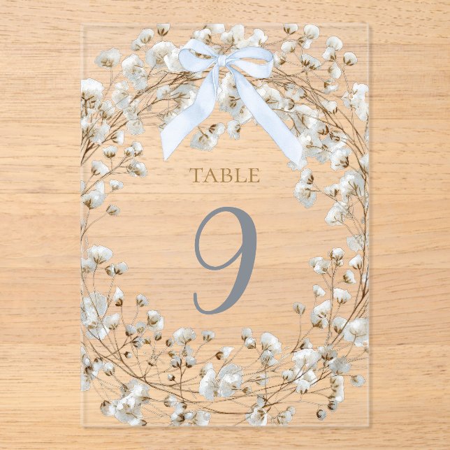 ruban bleu fleurs de bébé blanc numéro de table (Recto)