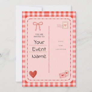 Ruban de cœur en gingham rouge sur carte postale