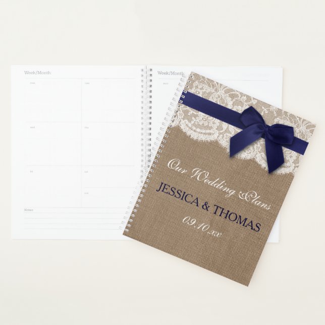 Ruban de la marine sur Burlap et Mariage de dentel (Devant avec enveloppe)