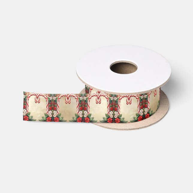Ruban de satin de Noël en forme de canne à bonbons (Bobine)