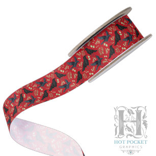 Ruban de satin noir corbeau en rouge