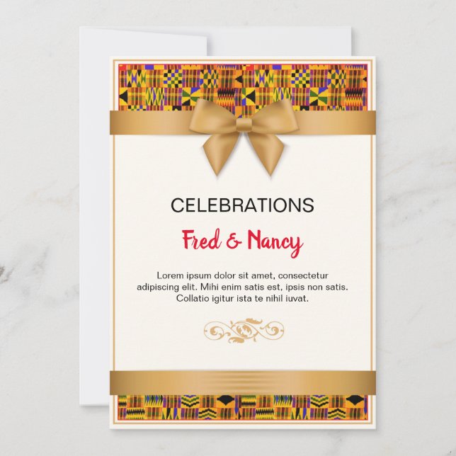 Ruban d'or Kente Invitation Cartes. (Devant)