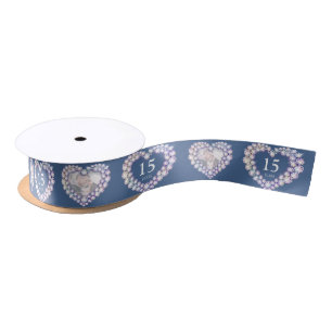 Ruban En Satin 15e anniversaire mariage cristal coeur photo bleu