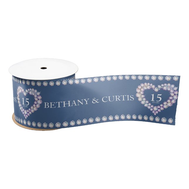 Ruban En Satin 15e anniversaire mariage de cristal coeur personna (Bobine)