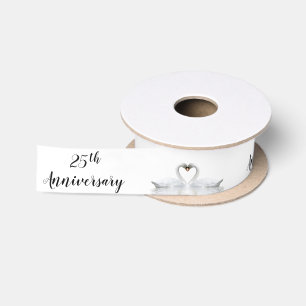 Ruban En Satin 25e anniversaire d'argent cygnes blancs en amour