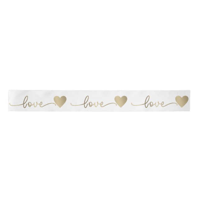Ruban En Satin 3" Romantique Gold Script Love Coeurs Mariage (Devant)