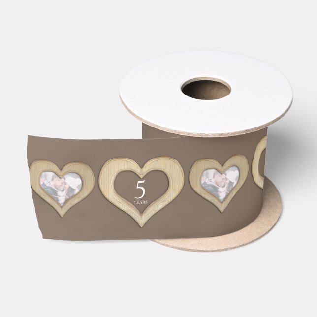 Ruban En Satin 5e anniversaire mariage bois photo coeur (Bobine)