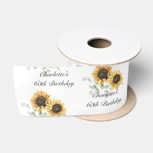 Ruban En Satin 60e anniversaire floral tournesol Eucalyptus Perso (Bobine)