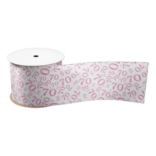 Ruban En Satin 70ème motif de nombre aléatoire moderne rose/blanc