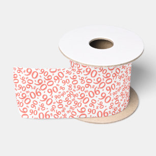 Ruban En Satin 90ème motif de nombres aléatoires modernes Corail/