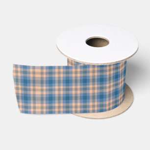 Ruban En Satin à damiers Plaid Beige Bleu Gris Et Pêche