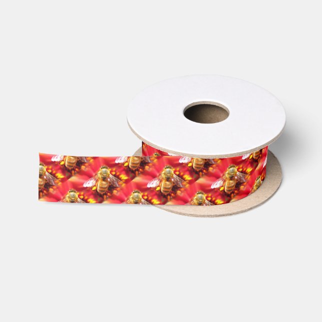 Ruban En Satin Abeille sur la fleur rouge (Bobine)