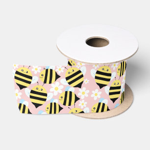Ruban En Satin Abeilles Et Fleurs Blanches