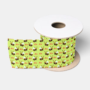 Ruban En Satin Abeilles Motif Fleurs Rouges Abeille