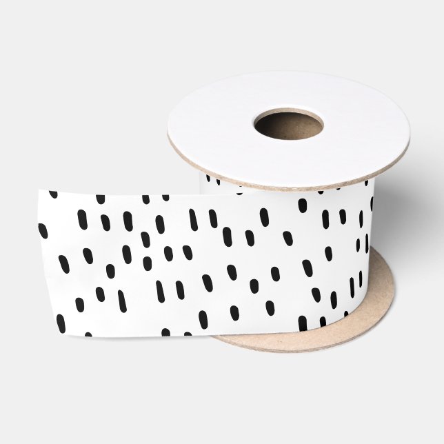 Ruban En Satin Abstrait moderne noir & blanc Motif de point tenda (Bobine)