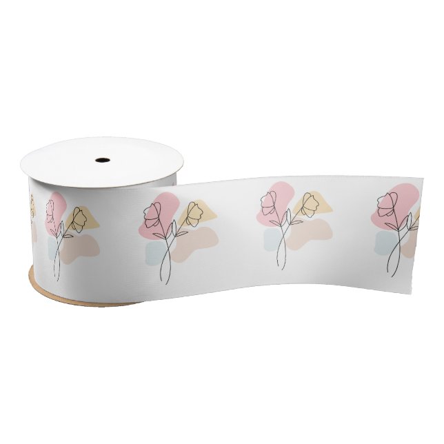 Ruban En Satin Abstrait Pastel Floral (Bobine)