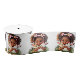 Ruban En Satin African-American Toddler With Easter Bunnies