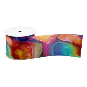 Ruban En Satin Agate Arc-en-Ciel   Motif de Pierre Abstraite Vibr