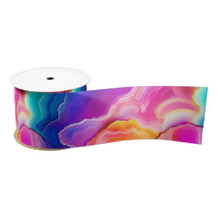 Ruban En Satin Agate Arc-en-Ciel   Motif de Pierre Abstraite Vibr