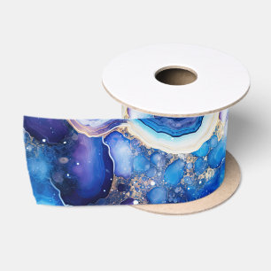Ruban En Satin Agate Céleste Motif de Géode de Pierre Abstraite