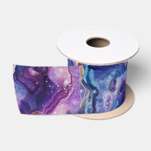 Ruban En Satin Agate Céleste Motif de Pierre Abstraite Cosmique