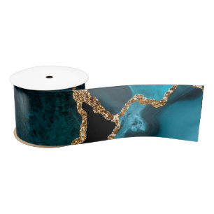 Ruban En Satin Agate de Parties scintillant turquoise Blue et Gol
