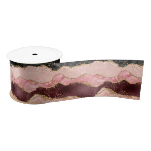 Ruban En Satin Agate de séquences noir et rose