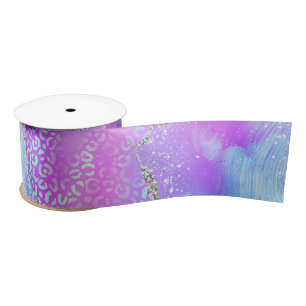 Ruban En Satin Agate Léopard Néon   Motif de Pierre Abstraite Gla
