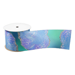 Ruban En Satin Agate Léopard Sarcelle   Motif de Pierre Abstraite