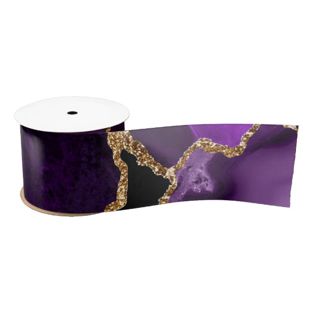 Ruban En Satin Agate Pailletée Fausse Pourpre et Or (Bobine)