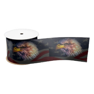 Ruban En Satin Aigle à tête blanche américain avec drapeau