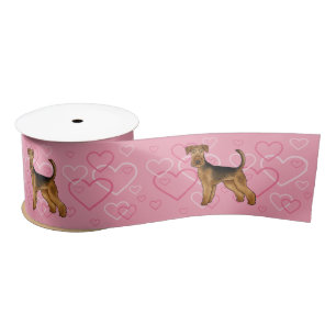 Ruban En Satin Airedale Terrier Chien Aimer Avec Motif Coeur Rose