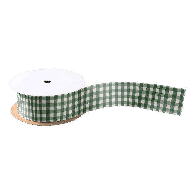 Ruban En Satin Allée des Aiguilles de Pin - Motif Vichy Vert Pin (Bobine)