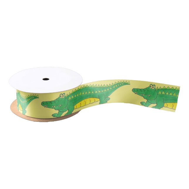 Ruban En Satin Alligator vert jaune Crocodile Gator Croc Animal (Bobine)