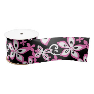 RUBAN EN SATIN ALOHA HAWAII (NOIR/ROSE) SATIN RIBBON