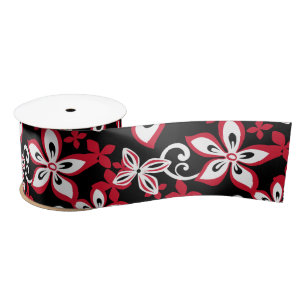 RUBAN EN SATIN ALOHA HAWAII (NOIR/ROUGE)