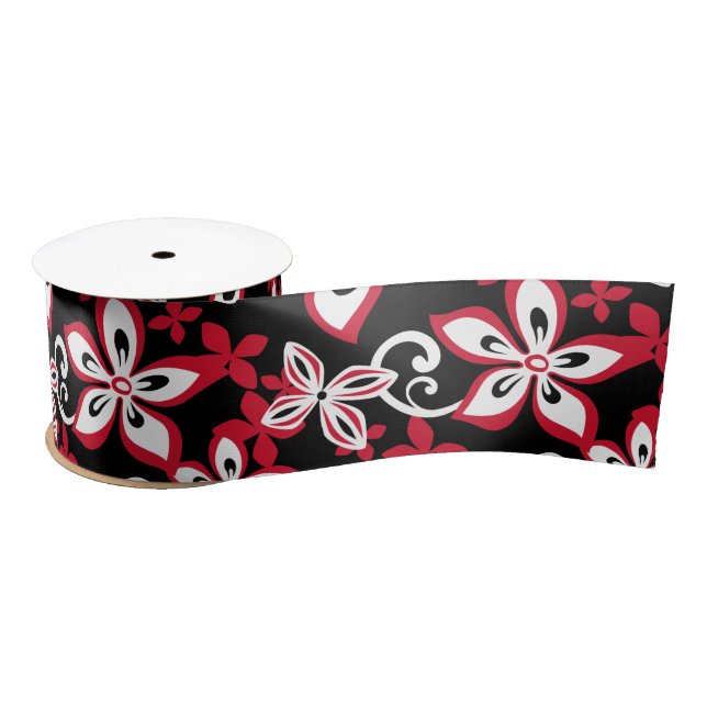 RUBAN EN SATIN ALOHA HAWAII (NOIR/ROUGE) (Bobine)