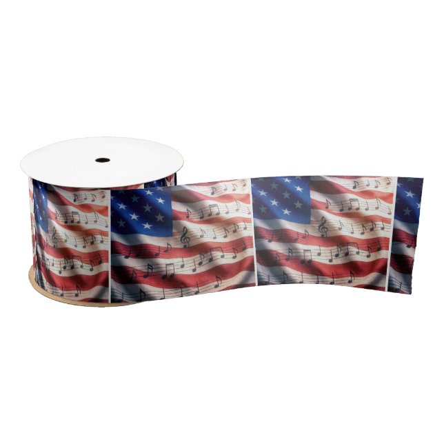 Ruban En Satin American Flag With Musical Notes (Bobine)