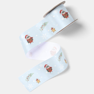 Ruban En Satin Amusant oiseau à l'aquarelle de Noël fête de Noël