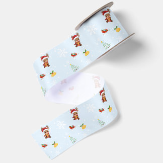 Ruban En Satin Amusant renne aquarelle Noël fête enfant