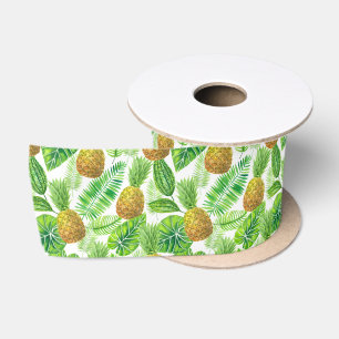 Ruban En Satin Ananas et feuilles tropicaux