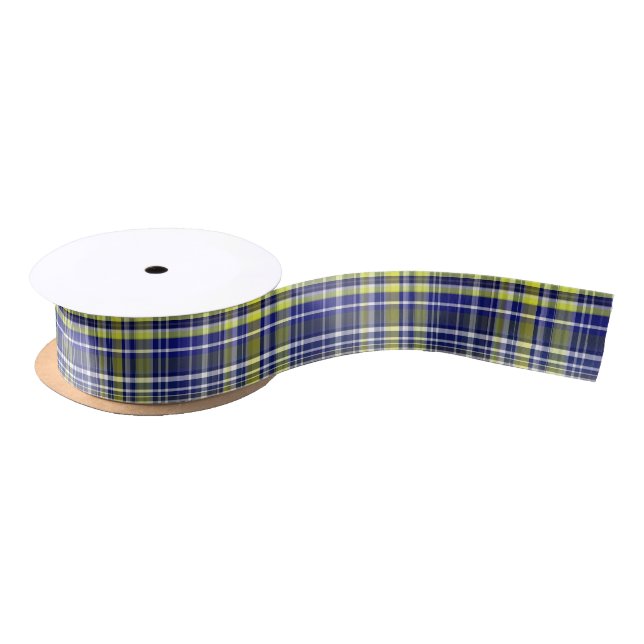 Ruban En Satin Ananas Marine Bleu Blanc Preppy Madras Plaid (Bobine)