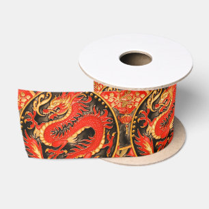 Ruban En Satin Ancien Dragon chinois traditionnel Rouge Or Or
