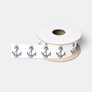 Ruban En Satin Ancre marine et marine blanche